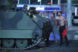 ANKARA, TURKEY - JULY 16 : People react against uprising attempt from within the army in Ankara, Turkey on July 16, 2016. (Photo by Sinan Yiter/Anadolu Agency/Getty Images)